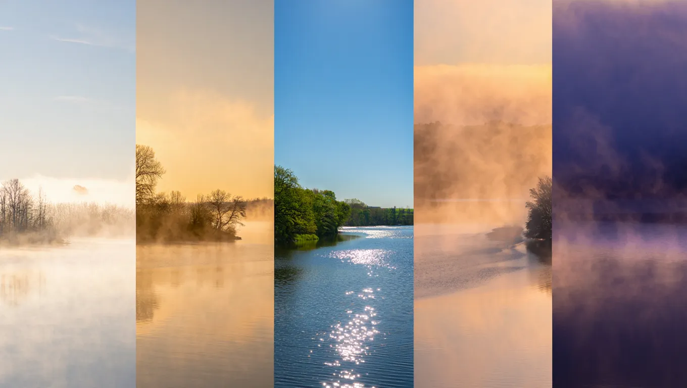 A visual timeline showing five time blocks from early morning to evening with gentle connections